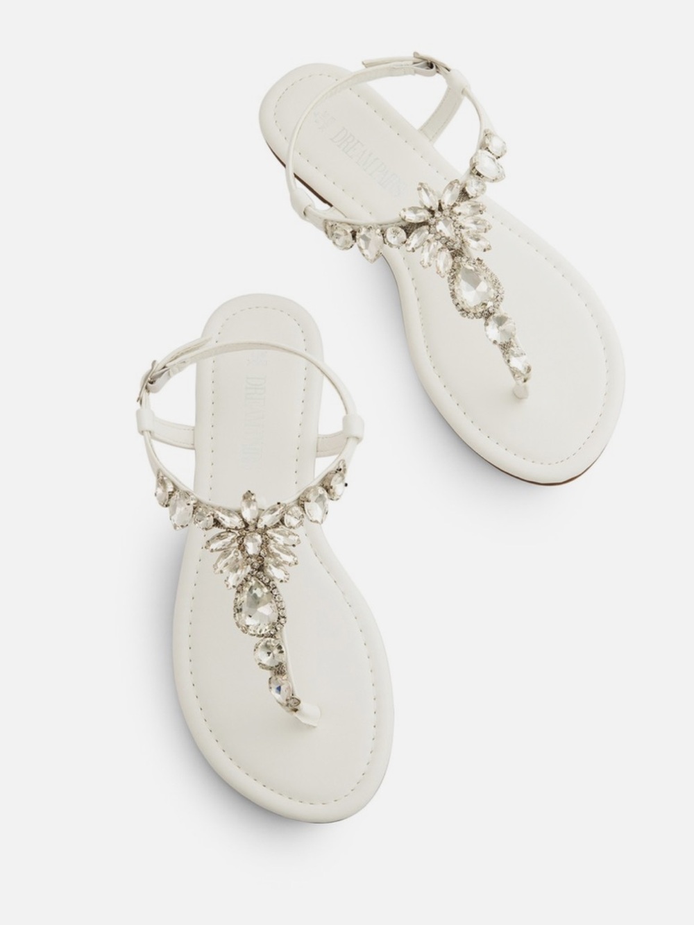 Dream Pairs White Lux Jeweled T-Strap Sandals for Women
